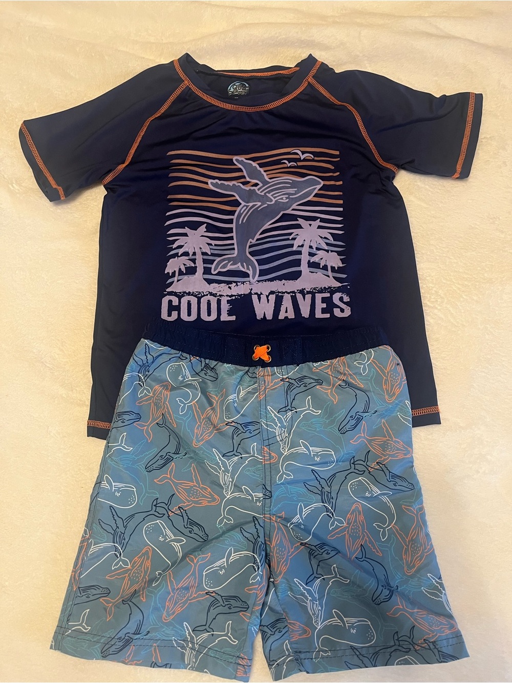 Cool Waves Navy Rash Guard Set with Whale-Print Blue Shorts